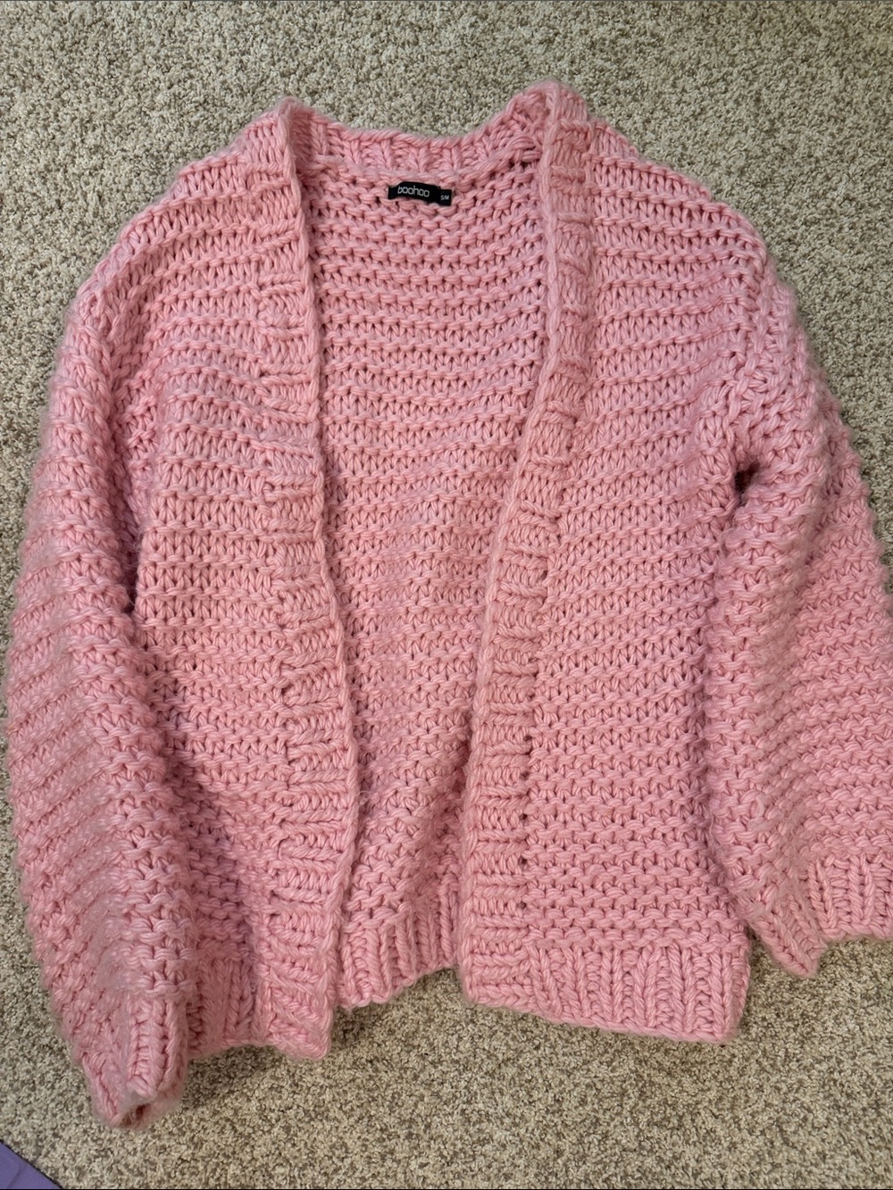 Boohoo Blush Pink Chunky Open-Front Cardigan